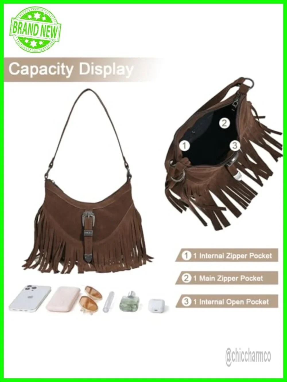 Faux Suede Mini Fringe Hobo Crossbody Bag with Tassel